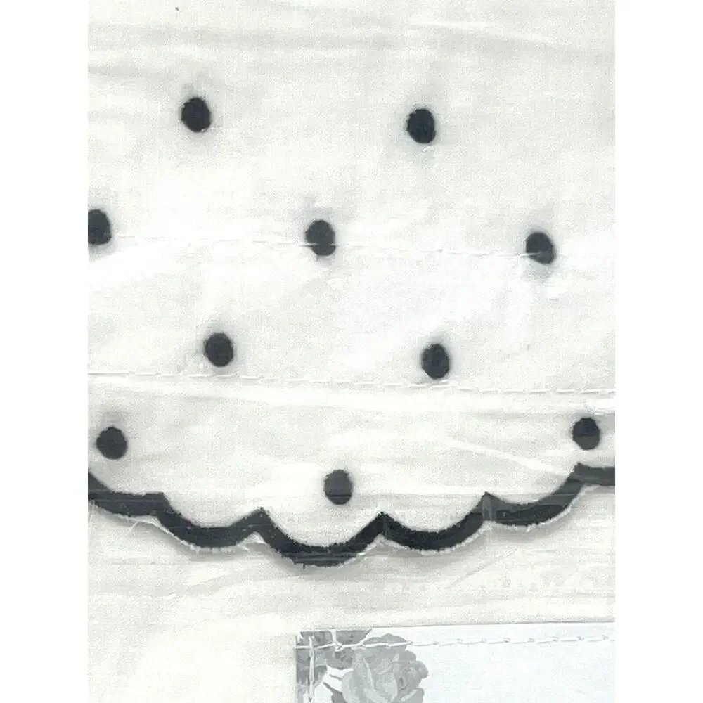 Shabby Chic Embroidered King Sheet Set Scallop Dot Navy Blue White 100% Cotton